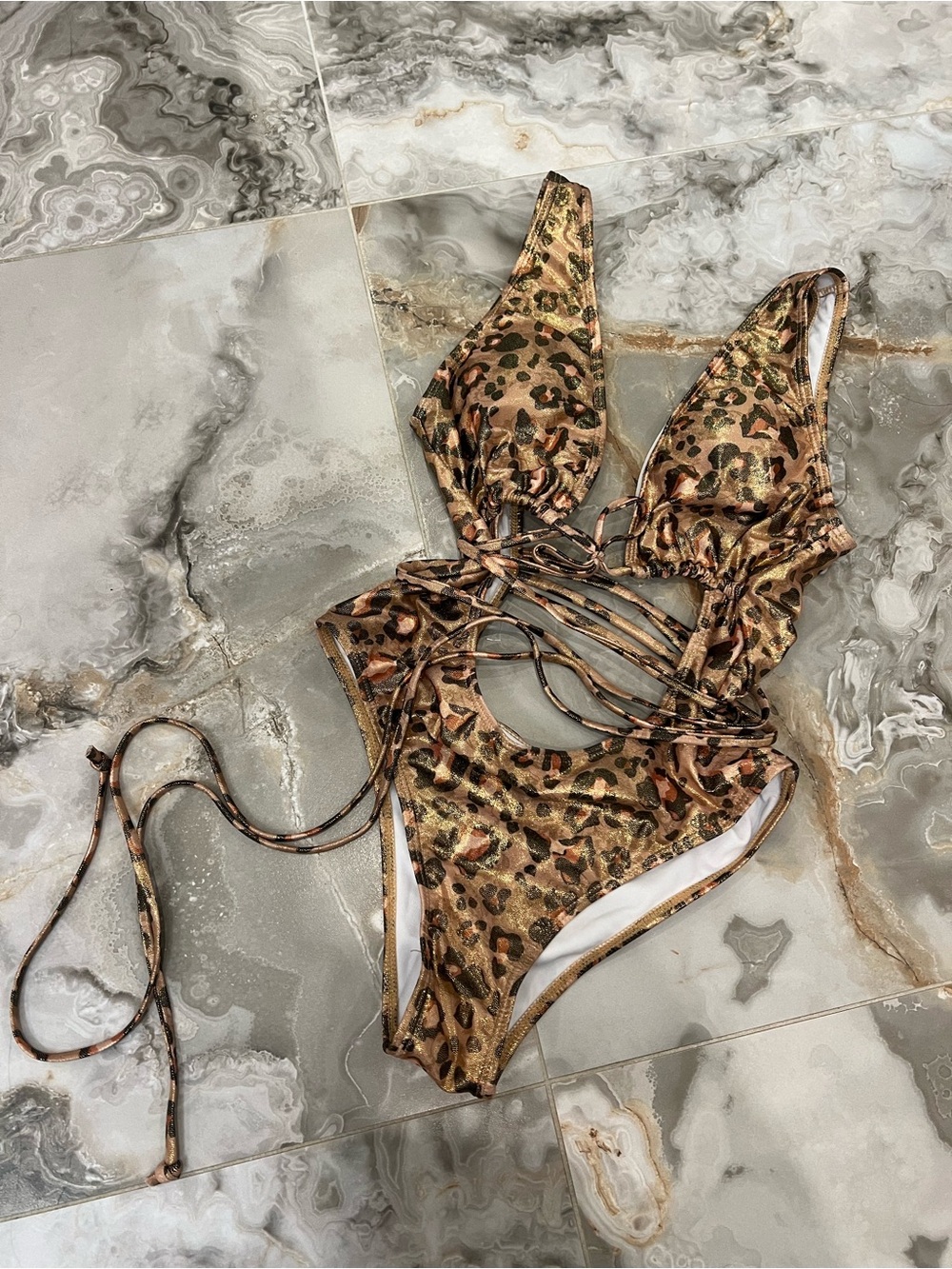 Shimmery Cheetah Print Womens One-Piece Swimsuit